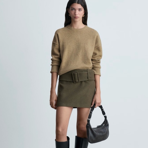 Mango Khaki Belted Mini Skirt - Picture 1 of 6